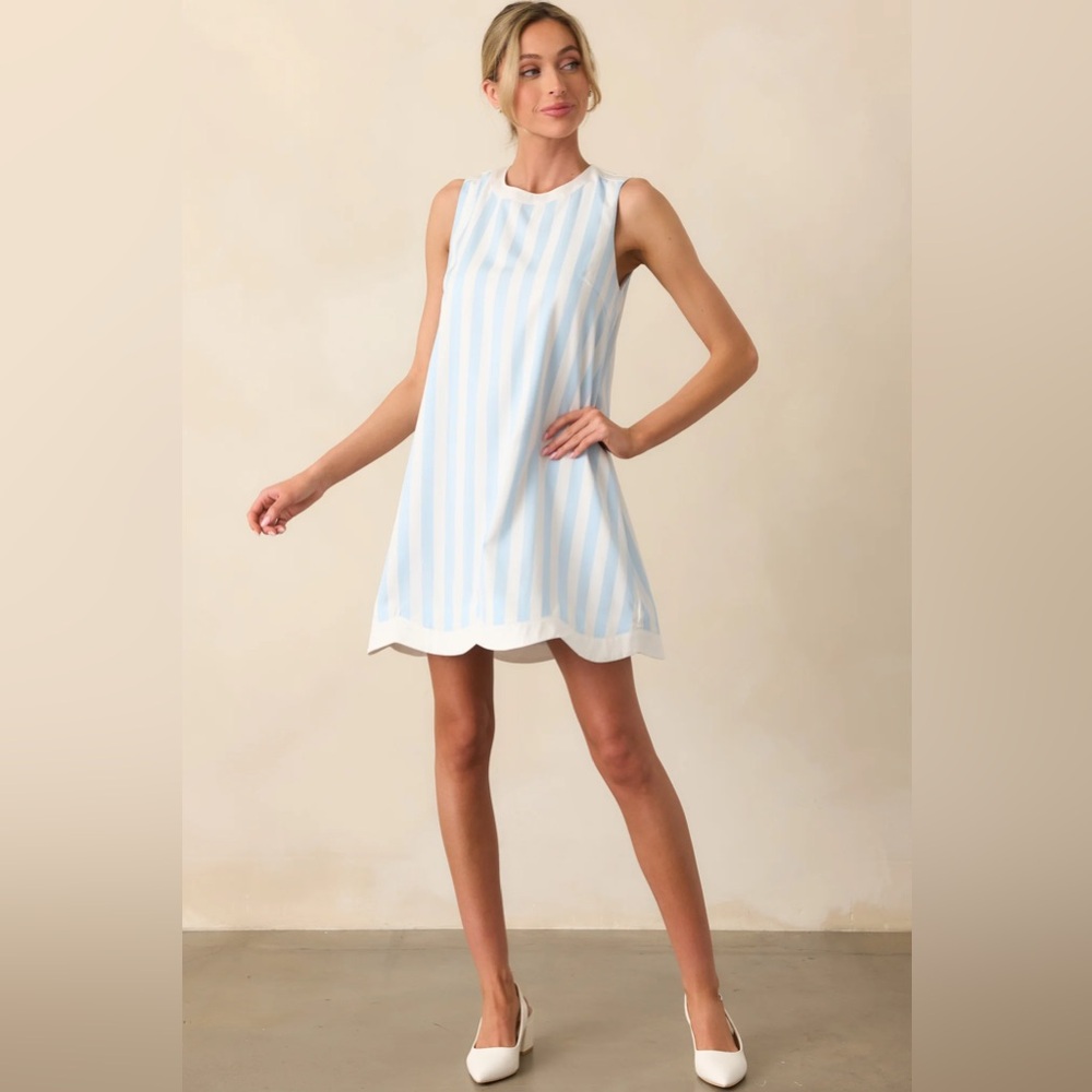 Red Dress Prosperina York Bonnet Blue Stripe Scallop Shift Dress